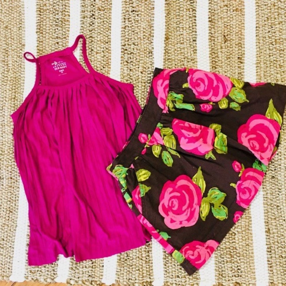 Rose flannel rose floral flower spring brown pink green skirt 7 8